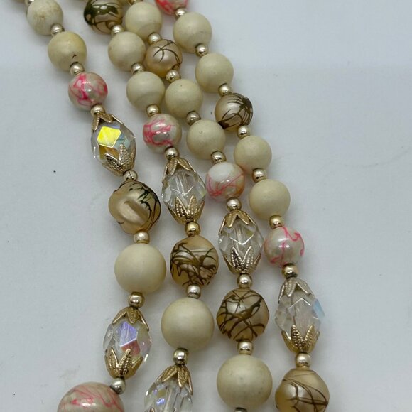 Vintage 4-Strand Japan Necklace Pink Swirled Beads Glass Acrylic Gold-Tone 1950s - Picture 16 of 16